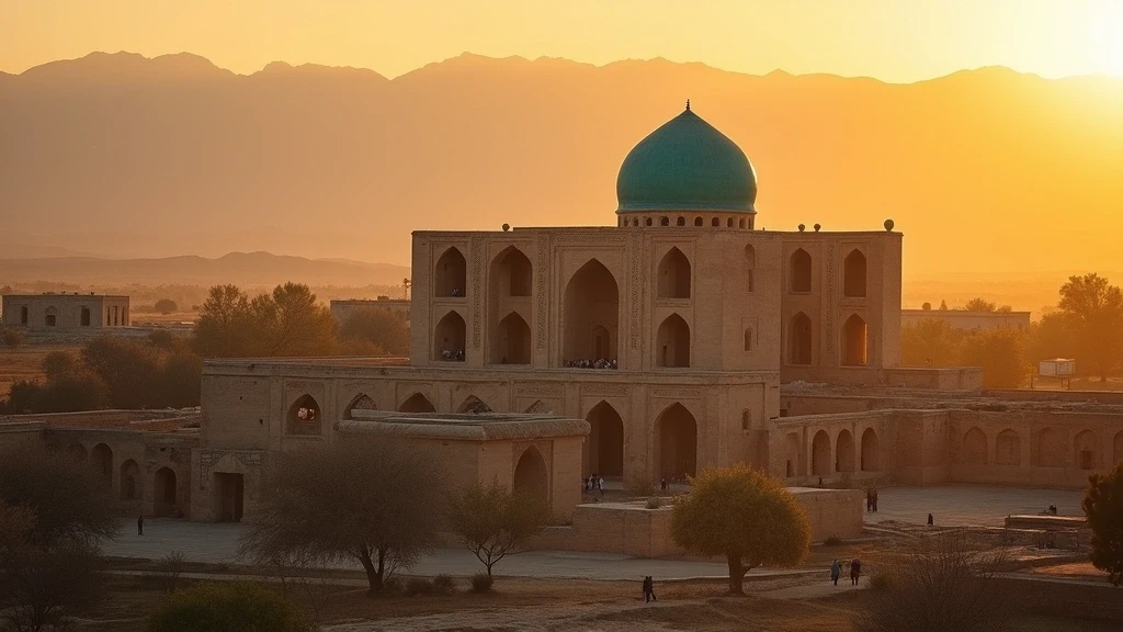 Goldene Stunde an der Bibi-Khanym-Moschee in Samarkand mit Panoramablick