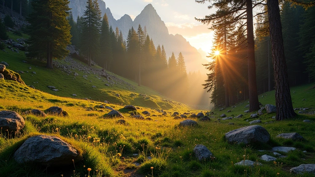 Goldene Stunde im Laerchenwald der Dolomiten in San Cassiano, Italien