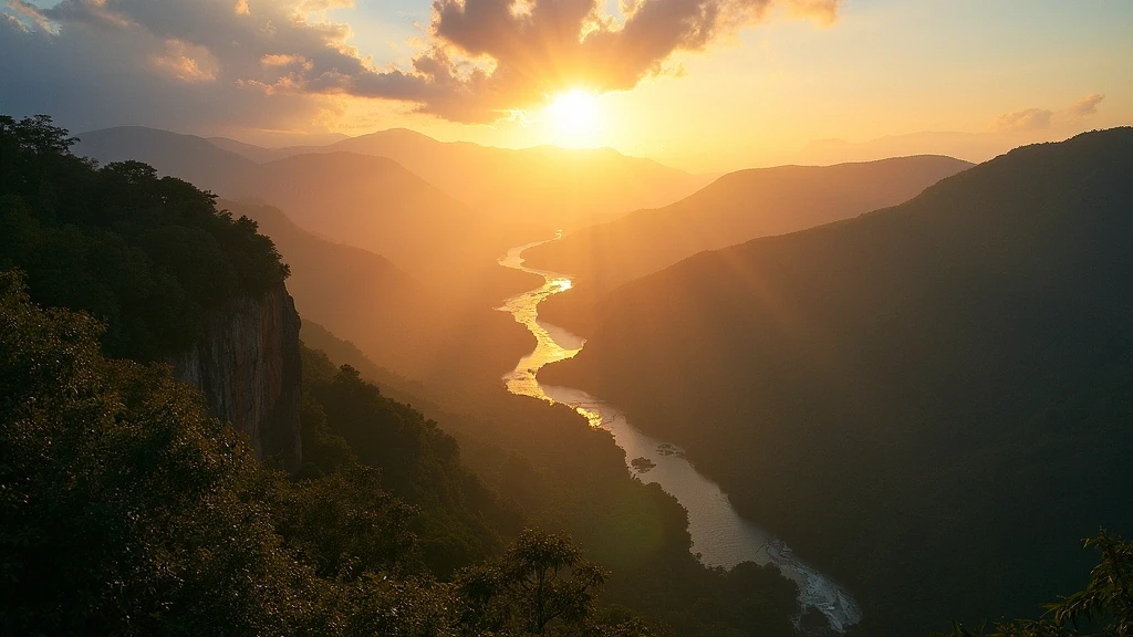 Panoramablick auf das Savegre-Flusstal in San Gerardo de Dota bei Sonnenuntergang
