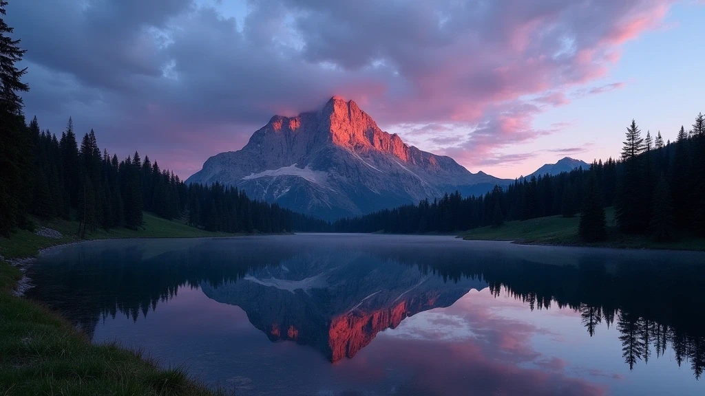Panorama des Cimon della Pala Gipfels bei Sonnenuntergang in San Martino di Castrozza, Dolomiten