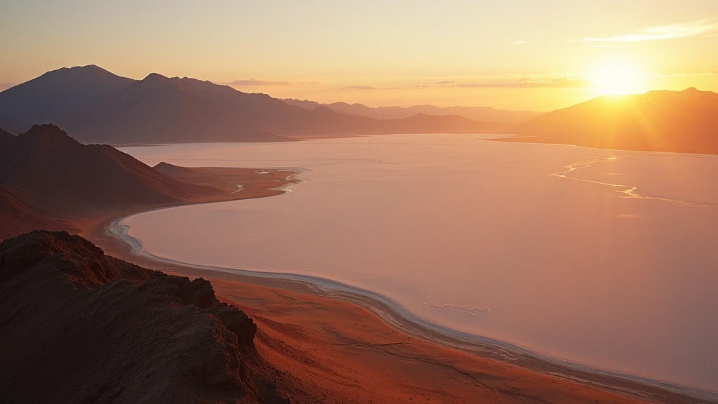 Luftaufnahme der Salzwüste und Vulkane in San Pedro de Atacama zur goldenen Stunde