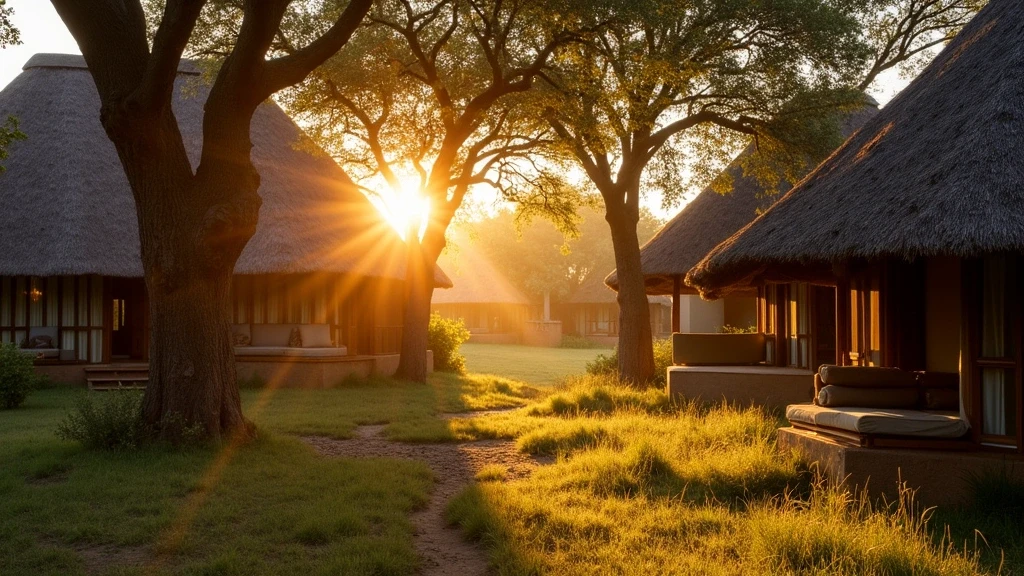 Goldene Stunde Licht durch alte Leadwood-Baeume am Sandibe Okavango Safari Lodge in Botswana