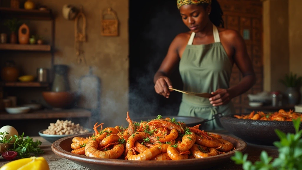 Koechin bereitet traditionelles Sansibar-Meeresfruechte-Curry mit Gewuerzen in Stone Town zu