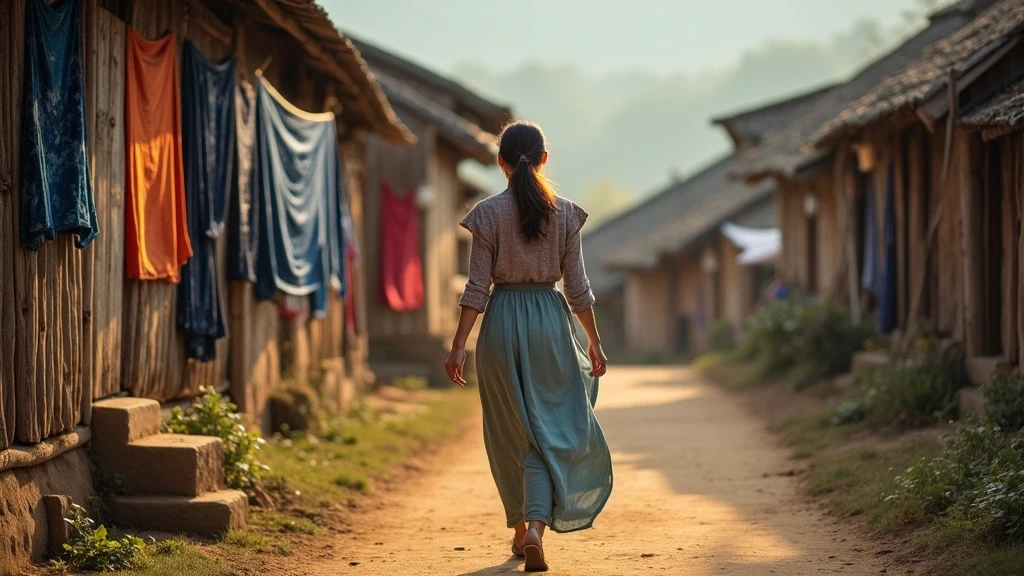 Elegante Reisende im Hmong-Dorf in Sapa mit traditionellen Textilien