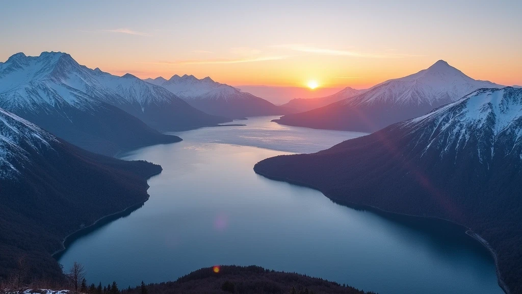 Panoramablick auf den Shikotsu-See im Nationalpark mit vulkanischen Gipfeln bei Sonnenaufgang
