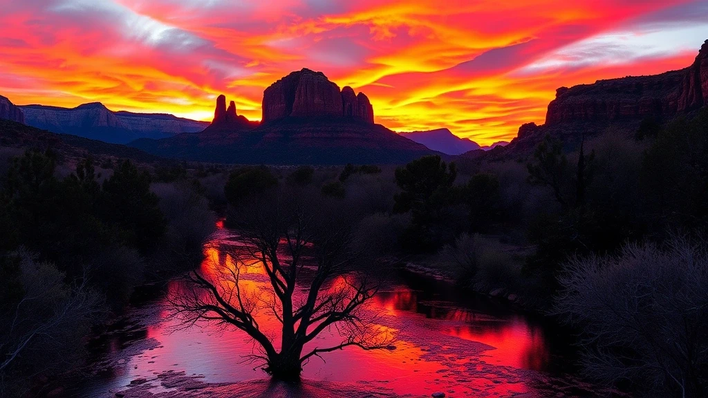 Panoramablick auf Cathedral Rock bei Sonnenuntergang in Sedona, Arizona, USA