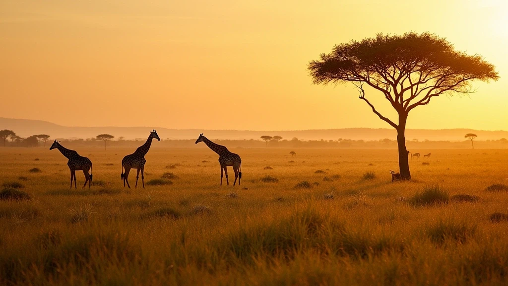 Panoramablick auf die Savannenlandschaft in Selinda Camp zur goldenen Stunde