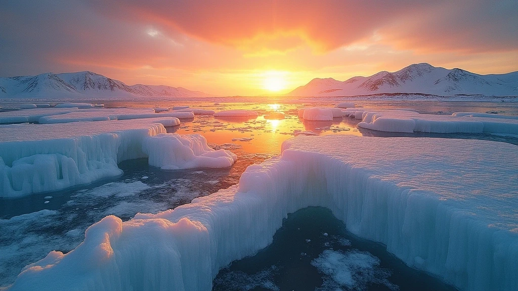 Sonnenuntergang ueber dem Baikalsee in Sibirien mit Eisformationen