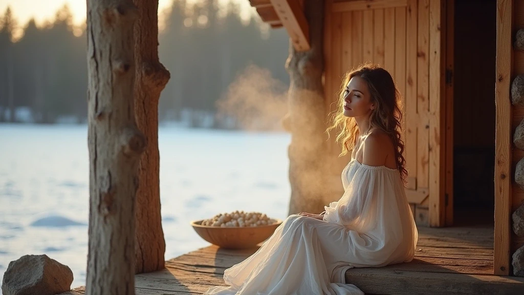 Elegante Frau in traditioneller russischer Banya in Sibirien