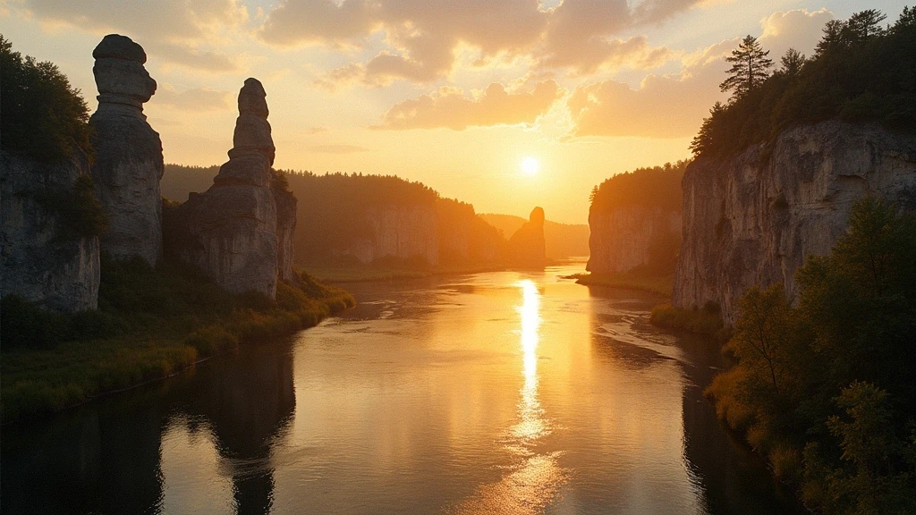 Goldene Stunde an den Lena-Saeulen in Sibirien, Russland
