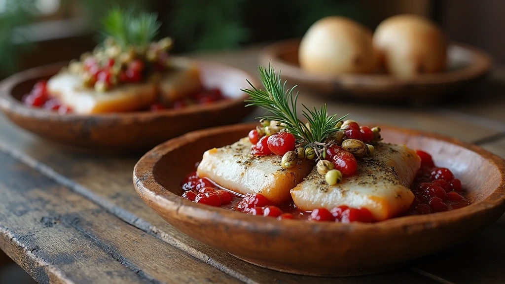 Traditionelle sibirische Kueche mit Omul-Fisch und Beeren