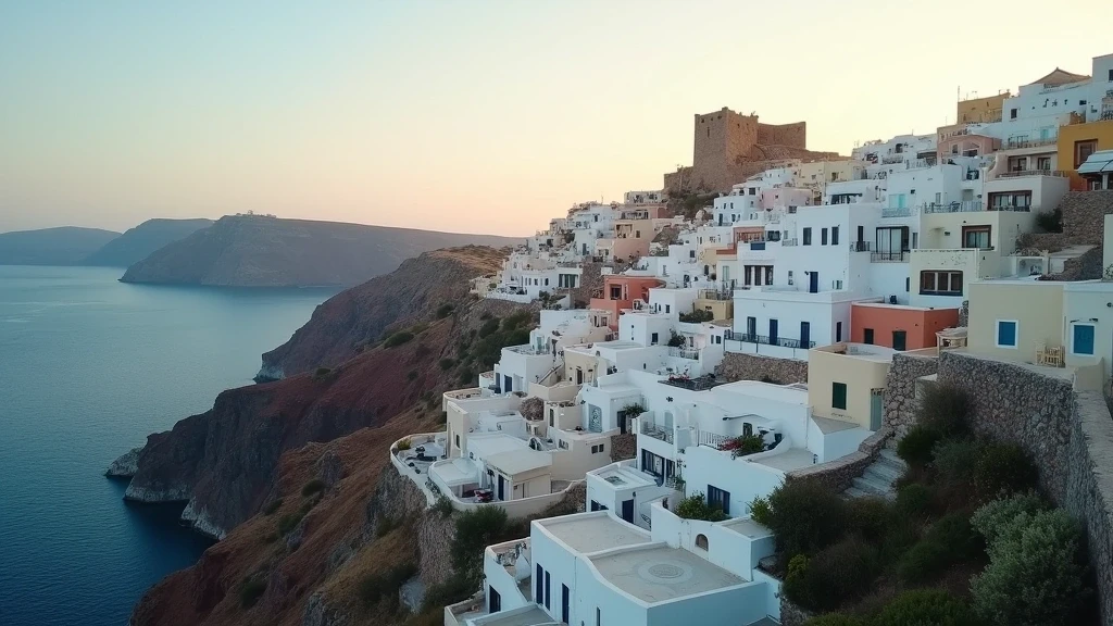 Luftaufnahme von Sifnos mit weißen Häusern, Kastro-Festung und türkisfarbenem Meer zur goldenen Stunde