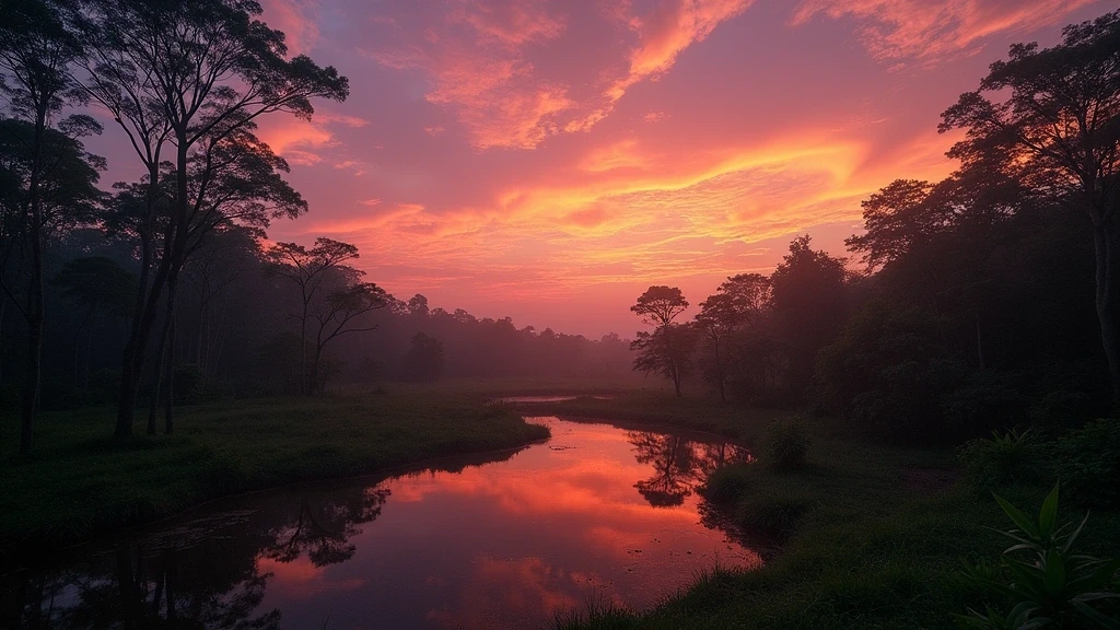 Dramatischer Sonnenuntergang ueber dem Sinharaja-Regenwald in Sri Lanka