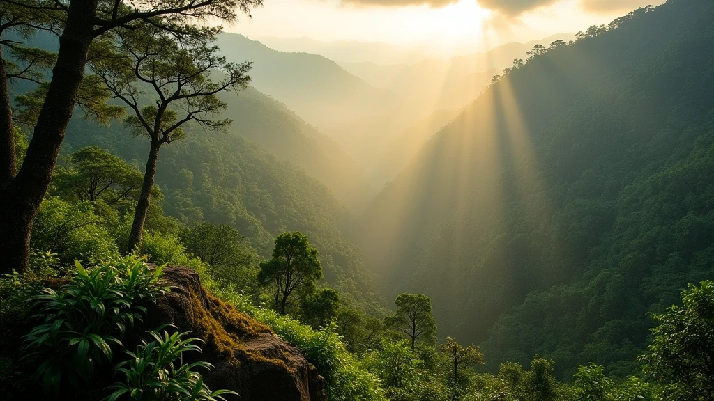 Panoramablick auf das Tal des Sinharaja-Regenwaldes mit Morgennebel in Sri Lanka
