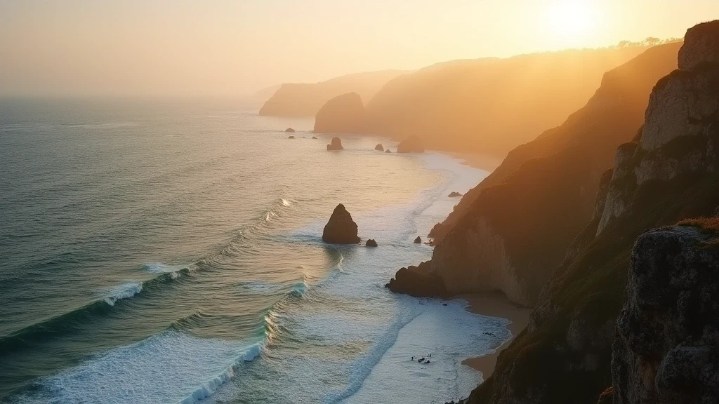 Panoramablick von Cabo da Roca, Europas westlichster Punkt, zur goldenen Stunde