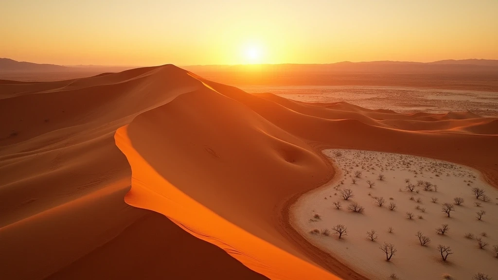 Luftaufnahme der ikonischen roten Sandduenen von Sossusvlei in der goldenen Stunde
