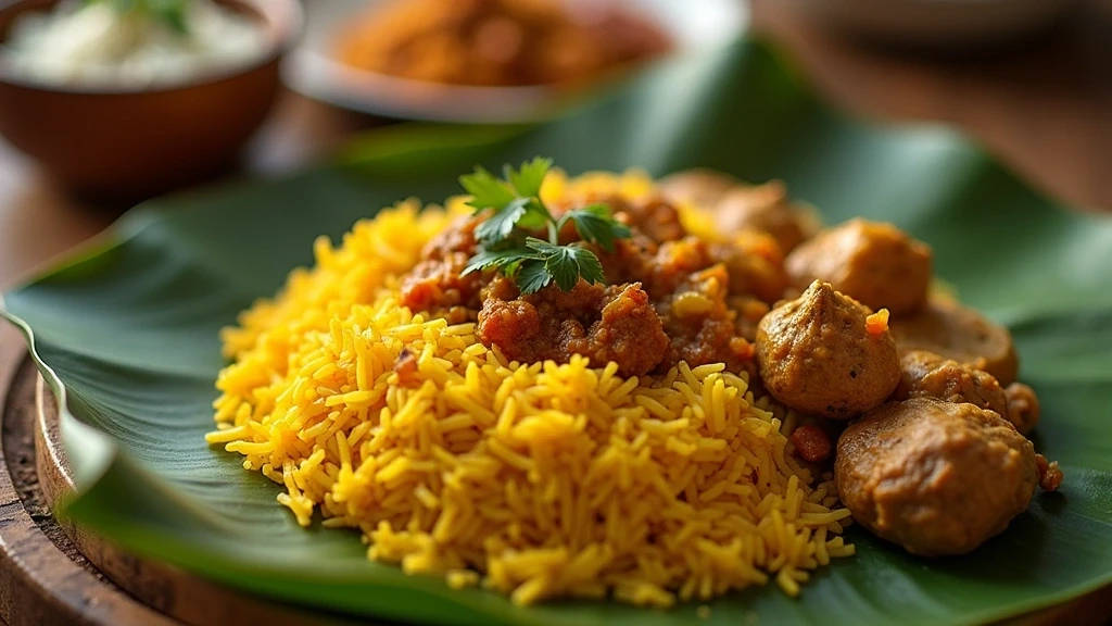 Traditionelles Reis-Curry auf Bananenblatt im Kultur-Dreieck Sri Lankas
