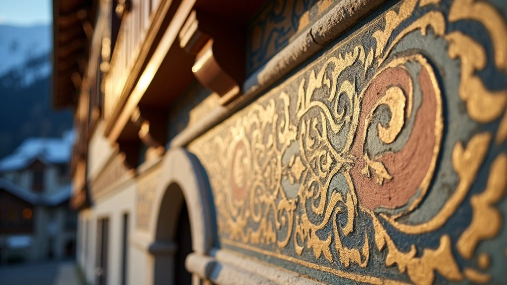 Detailaufnahme von traditionellen Engadiner Sgraffito-Fresken in St. Moritz