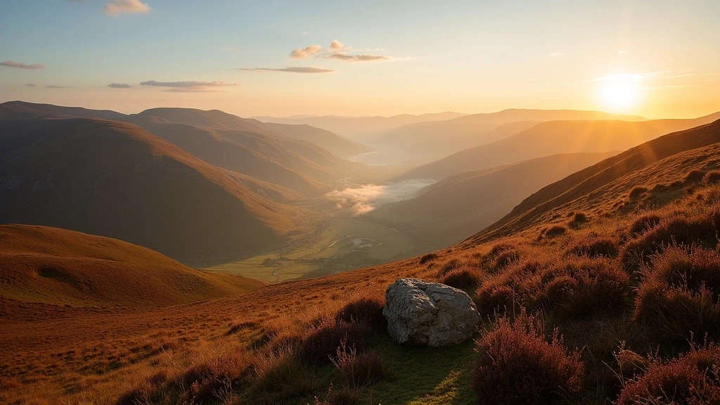 Panoramablick auf die Ochil Hills in Stirling, Schottland zur goldenen Stunde