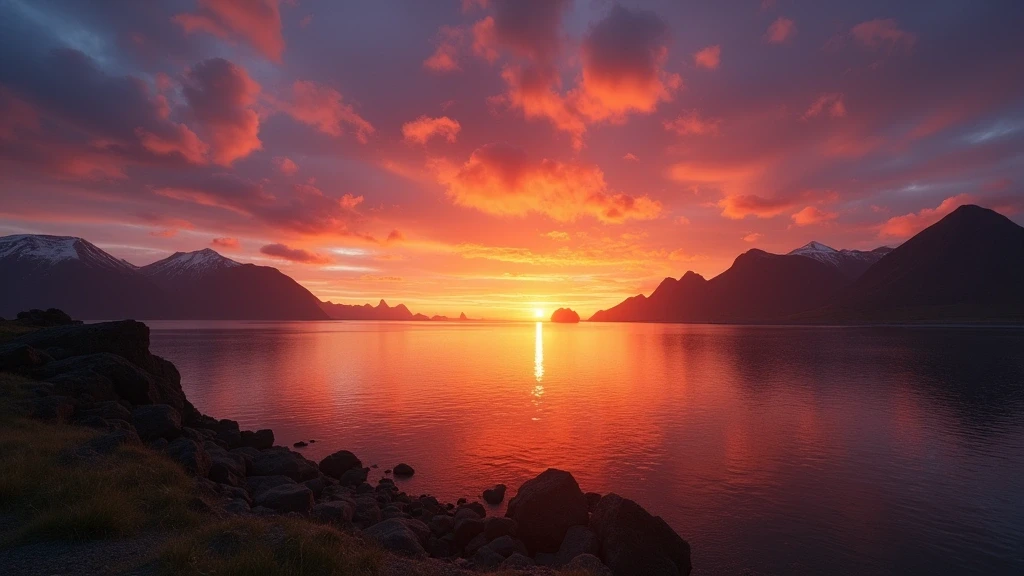 Sonnenuntergang über Breiðafjörður-Bucht mit Inseln bei Stykkishólmur in Island