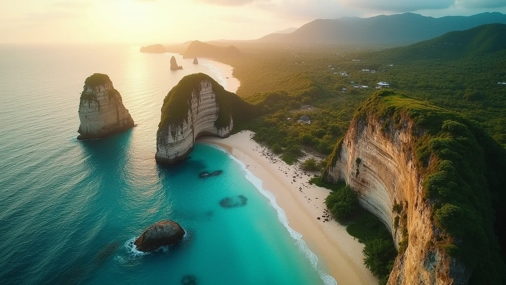 Dramatische Luftaufnahme von Sumbas Klippen und Savannen zur goldenen Stunde in Indonesien