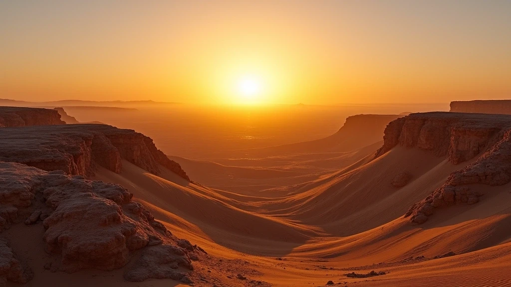 Sonnenaufgang ueber der Mondlandschaft in Swakopmund mit geologischen Formationen