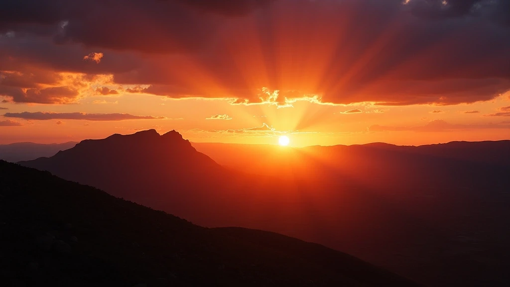 Dramatischer Sonnenuntergang ueber den Swartland-Bergen in Suedafrika