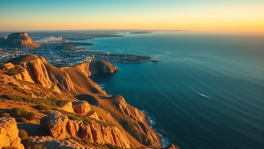 Panoramablick auf Sydney Harbour von North Head zur goldenen Stunde in Australien