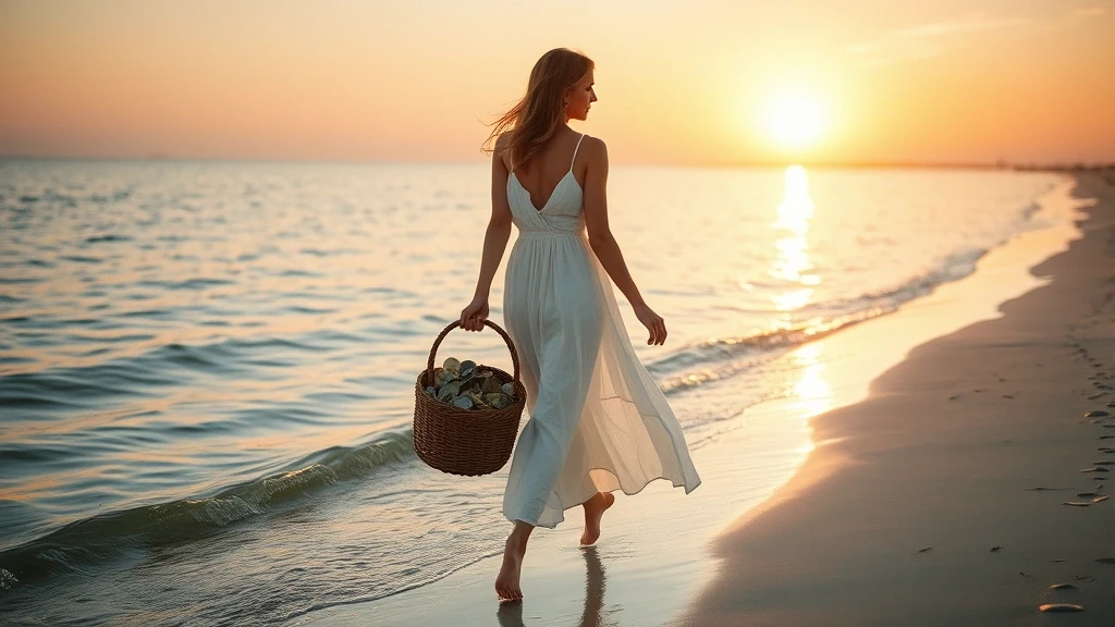 Elegante Frau am Strand von Sylt bei Sonnenuntergang mit frischen Austern