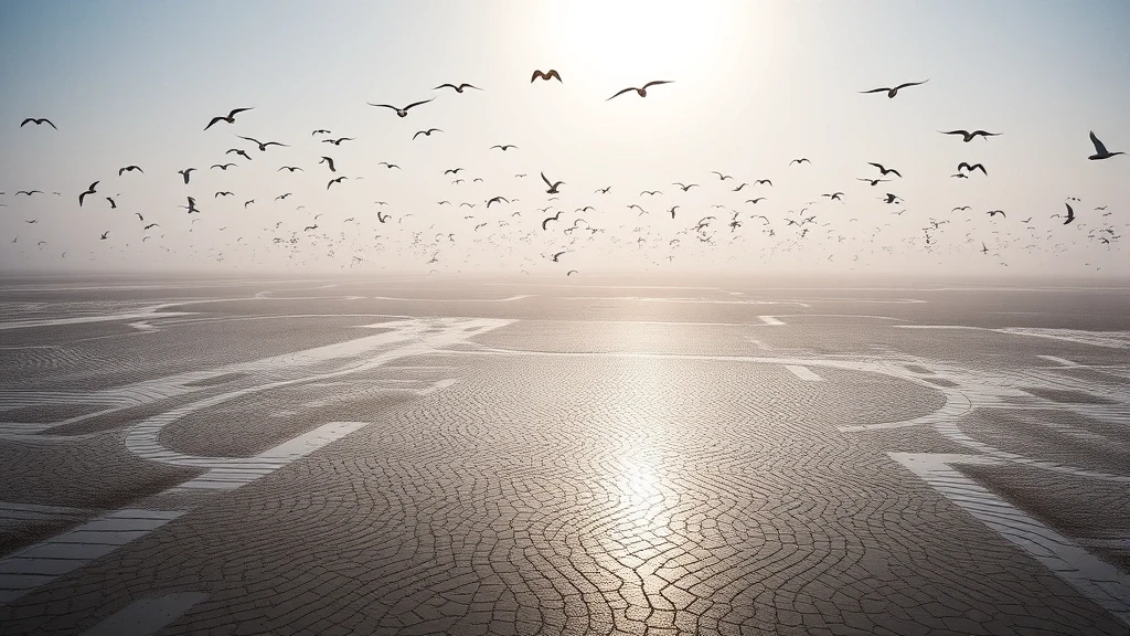 Panoramablick auf das Wattenmeer bei Niedrigwasser auf Sylt mit Vogelschwärmen