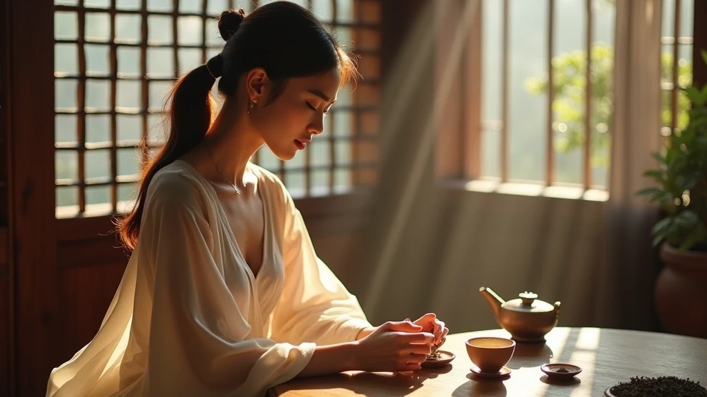 Elegante Frau bei traditioneller Teezeremonie in Dadaocheng, Taipei, Taiwan
