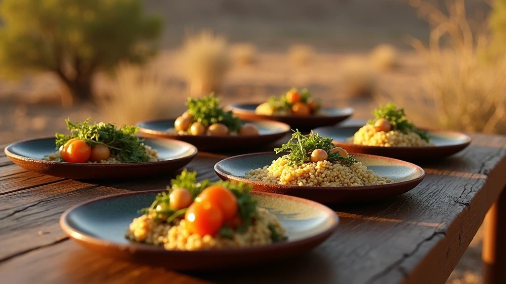 Traditionelle chilenische Kueche auf Keramiktellern in Talabre, Chile bei goldener Stunde