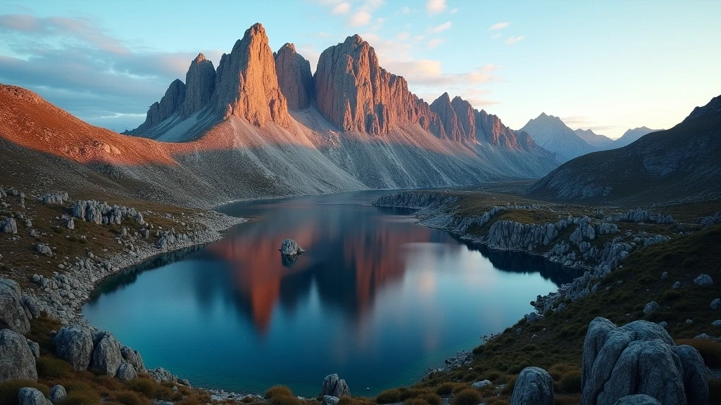 Luftaufnahme von Cradle Mountain und Dove Lake in Tasmanien zur goldenen Stunde