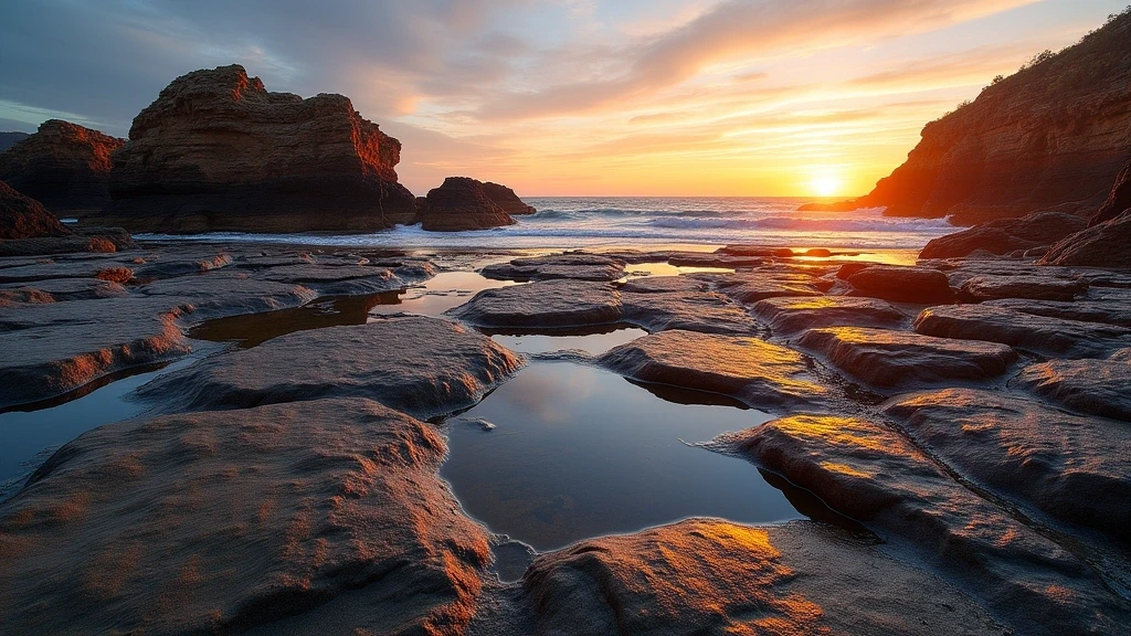 Goldene Stunde am Tessellated Pavement in Eaglehawk Neck, Tasmanien