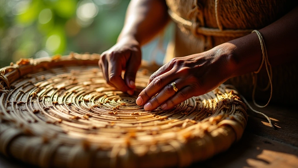 Detailaufnahme traditioneller Korbweberei in Tefé, Brasilien bei goldener Stunde