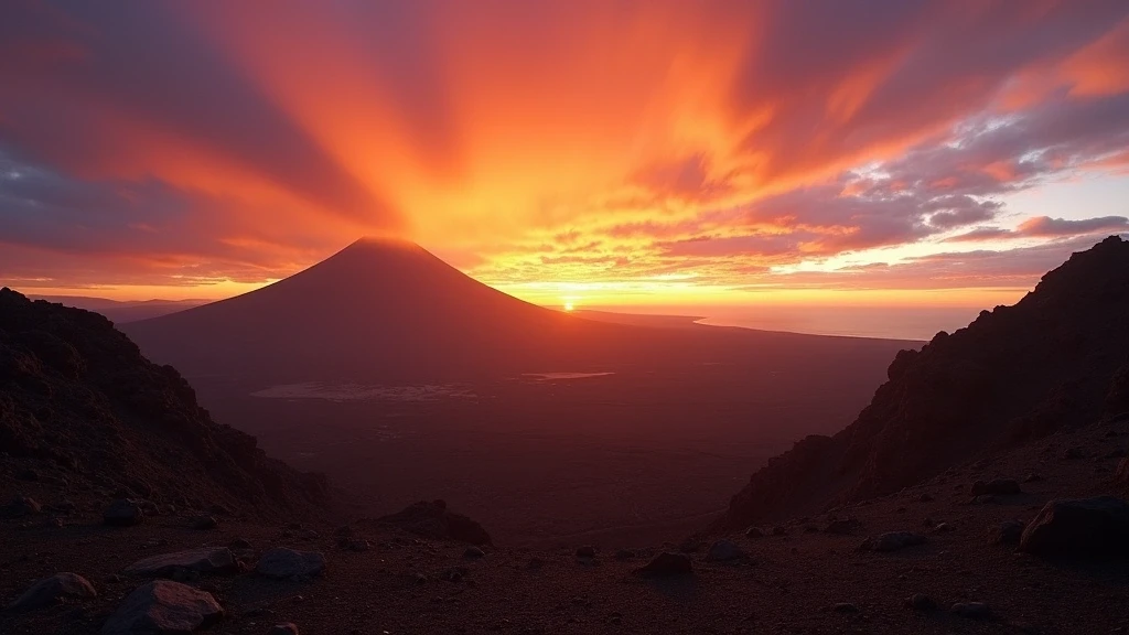 Panoramablick auf den Teide-Vulkan und das Observatorium bei Sonnenuntergang in Spanien