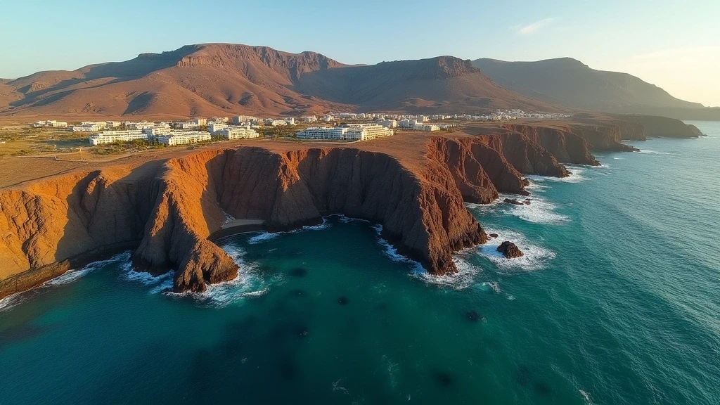 Dramatische Luftaufnahme der vulkanischen Küste von Costa Adeje auf Teneriffa zur goldenen Stunde