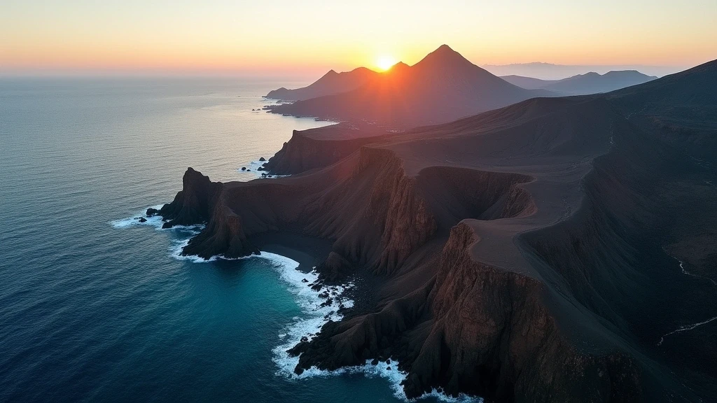 Luftaufnahme der vulkanischen Landschaft von Teneriffa Nordküste-Observatorium zur goldenen Stunde