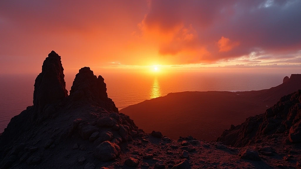 Sonnenuntergang über den vulkanischen Felsformationen von Teneriffa Nordküste-Observatorium
