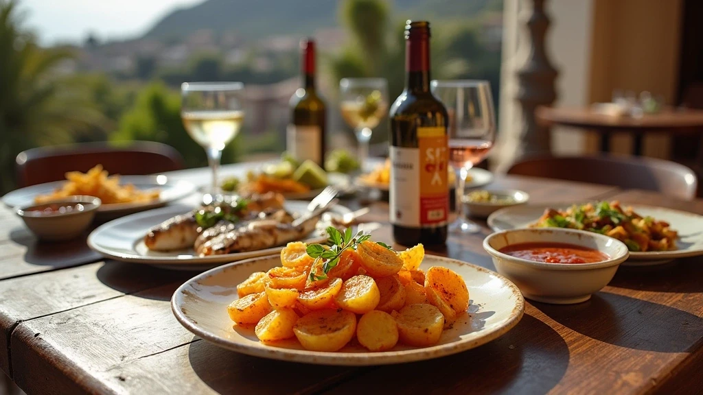 Traditionelle kanarische Kueche mit Papas Arrugadas und frischem Fisch auf Teneriffa