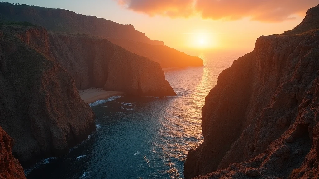 Sonnenuntergang ueber den Los Gigantes Klippen auf Teneriffa mit dramatischem Licht