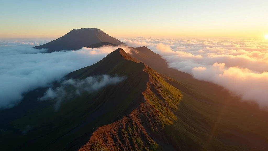 Dramatische Luftaufnahme des Teide-Vulkans auf Teneriffa zur goldenen Stunde mit Wolkenmeer