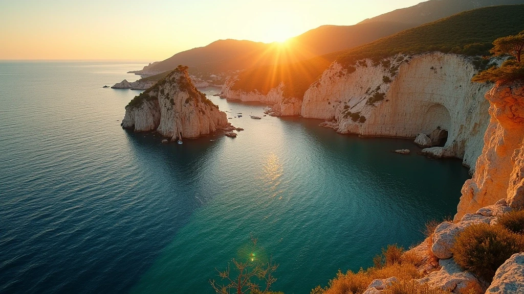 Goldene Stunde an der felsigen Kueste von Kap Kamenjak bei Pula in Kroatien
