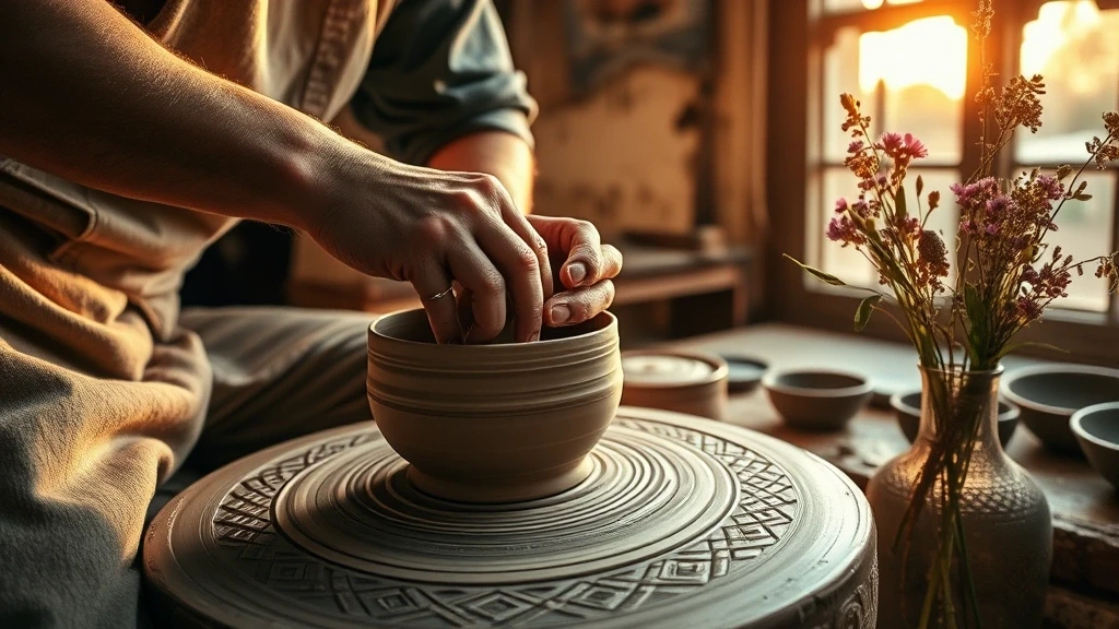 Traditionelle Toepferwerkstatt in Test Filtering mit Handwerker bei der Arbeit