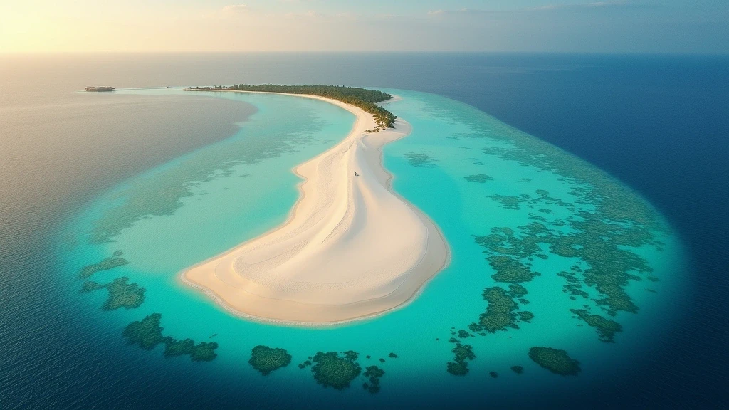 Luftaufnahme der einzigartigen Sandbank von Thulusdhoo, Malediven zur goldenen Stunde