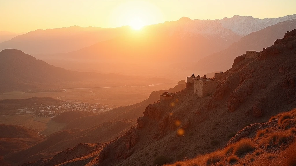 Panoramablick auf das Hohe Atlasgebirge bei Sonnenuntergang in Tinghir