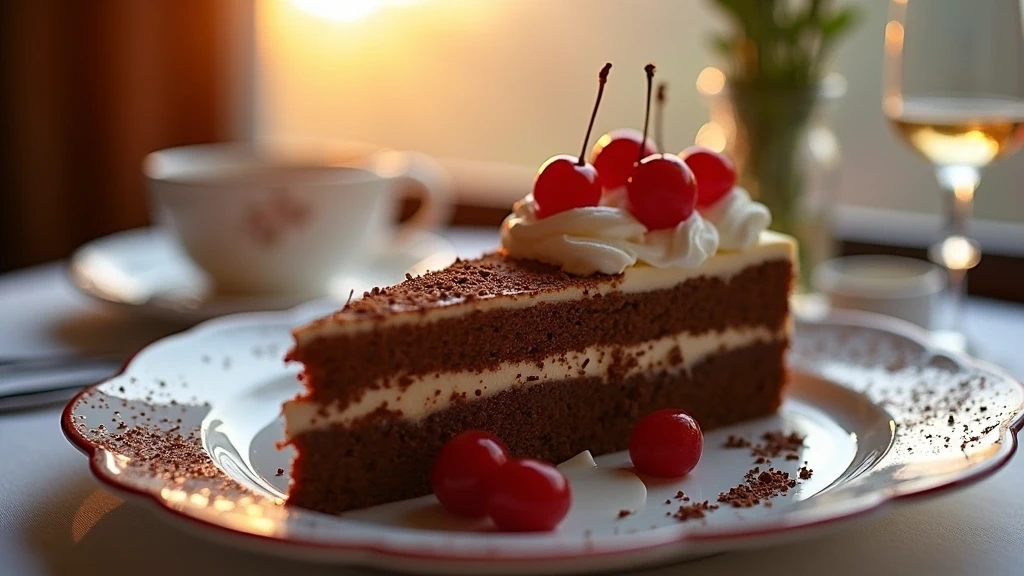 Traditionale Schwarzwälder Kirschtorte in Luxushotel-Restaurant Detail