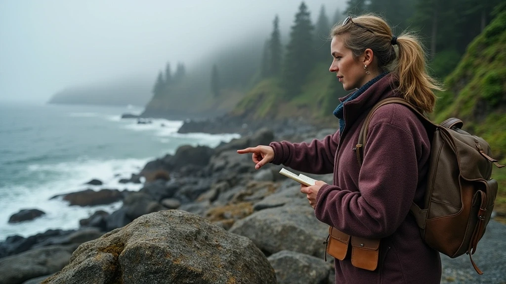 Lokale Fuehrerin zeigt Petroglyphen an der Kueste im Tongass National Forest