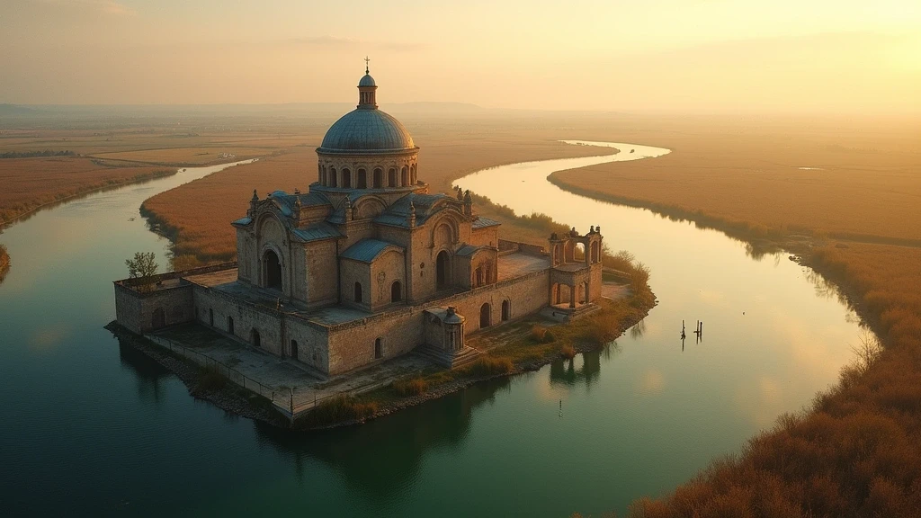 Luftaufnahme der Basilika Santa Maria Assunta in Torcello zur goldenen Stunde im venezianischen Lagunengebiet