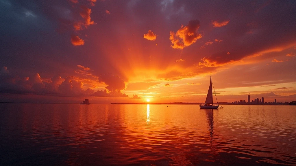 Sonnenuntergang ueber Lake Ontario von den Toronto Islands aus gesehen